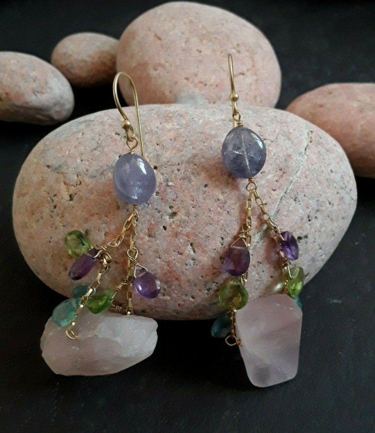  AGNES CREATIONS /BOUCLES OREILLES CREATEUR QUARTZ TANZANITE AMETHYSTE PERIDOT