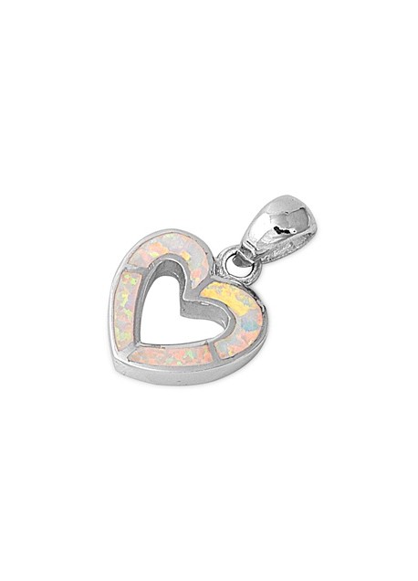 Pendentif Cœur orné d'Opale blanche en Argent 925