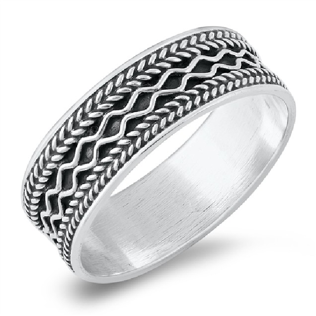 Bague Anneau Mixte en Argent 925 & décor Tribal - 6 MM