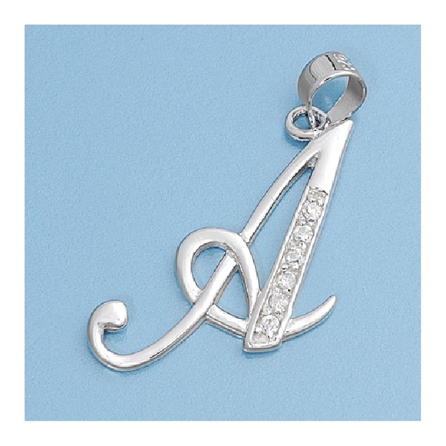 Pendentif initiale Lettre A zirconium & argent 925