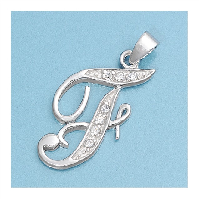 Pendentif initiale Lettre F argent 925 orné Zirconiums