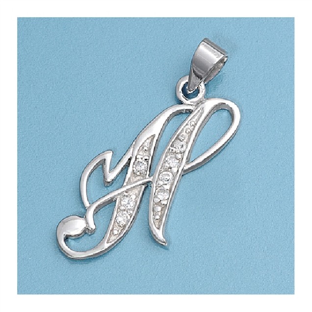 Pendentif initiale Lettre H argent 925 orné Zirconiums