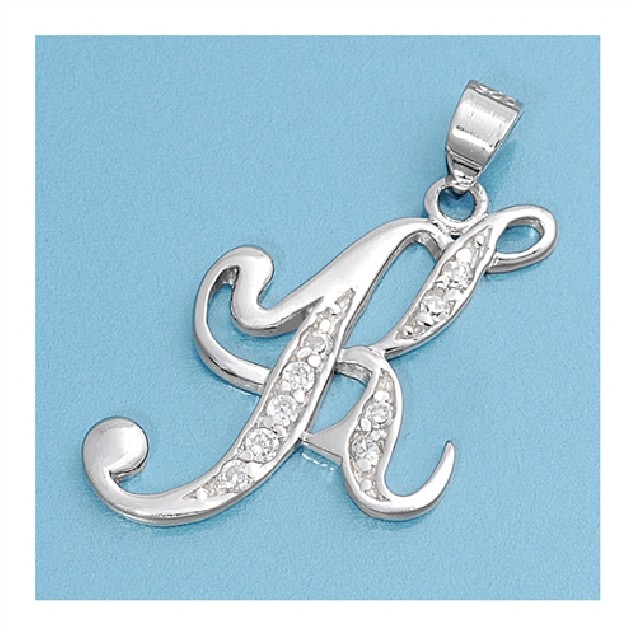 Pendentif initiale Lettre K argent 925 orné Zirconiums