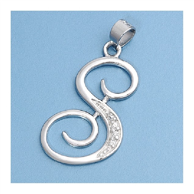 Pendentif initiale Lettre S argent 925 orné Zirconiums