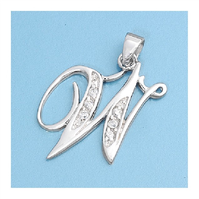 Pendentif initiale Lettre W argent 925 orné Zirconiums