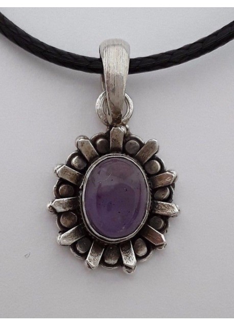 AGNES CREATIONS / JOLI PENDENTIF STYLE RETRO EN ARGENT 925 ORNE AMETHYSTE