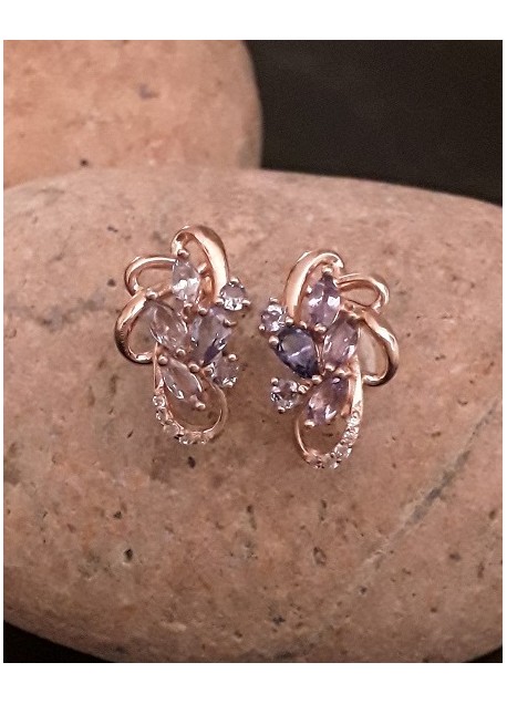 Sublimes Boucles d'oreilles de créateur ornées Améthystes en Vermeil