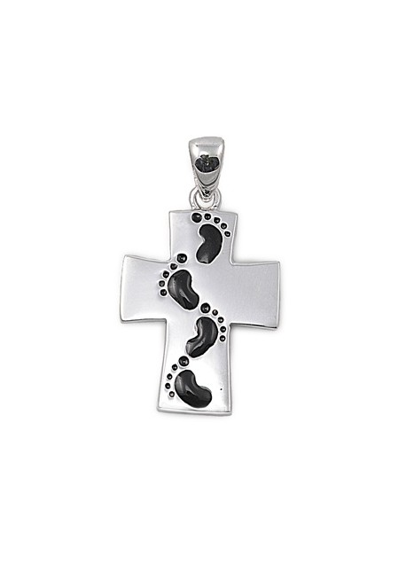 Pendentif Croix & Empreintes de pieds en Argent 925