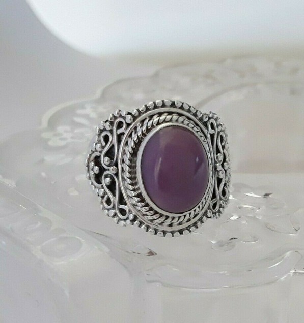 BAGUE DE CREATEUR BOHEME INDE ARGENT 925 ORNEE PHOSPHOSIDERITE - TAILLE 52