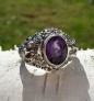 BELLE BAGUE "GANESH" EN ARGENT 925 ORNEE D'UNE AMETHYSTE TAILLE 55