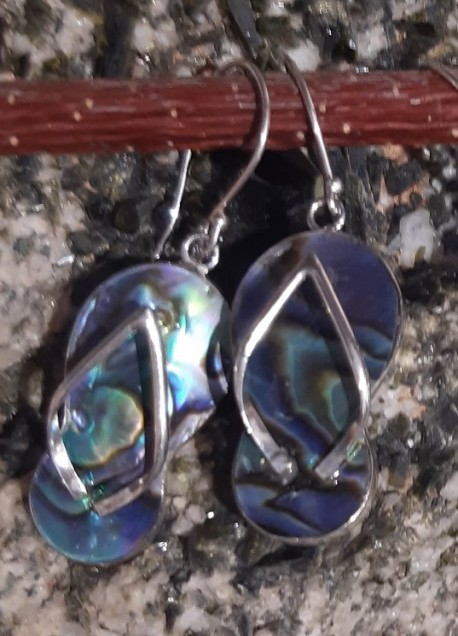 BOUCLES D'OREILLES ORIGINALES Tongs Argent 925 & Nacre Abalone