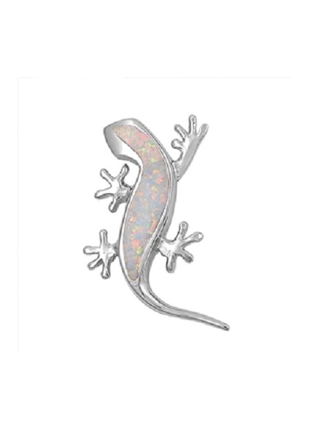 Pendentif Lézard orné d'une Opale blanche en Argent 925