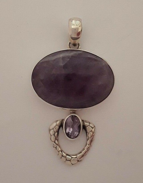  AGNES CREATIONS / JOLI PENDENTIF EN ARGENT 925 ORNE DE CHAROITE & AMETHYSTE