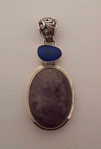  AGNES CREATIONS / JOLI PENDENTIF EN ARGENT 925 ORNE CHAROITE & OPALE